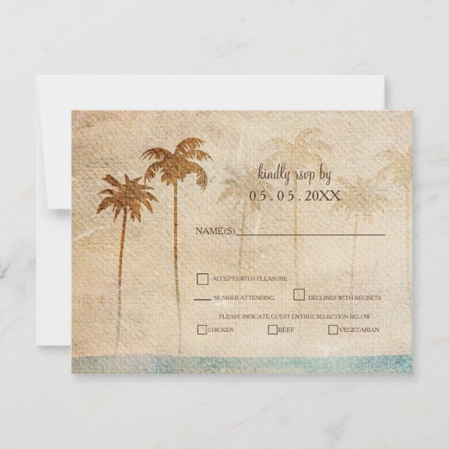 Rustic Palm Trees Beach Wedding rsvp (Front)
