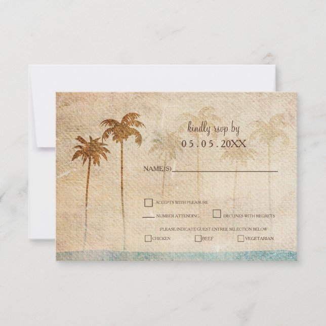 Rustic Palm Trees Beach Wedding rsvp Invitation (Front)