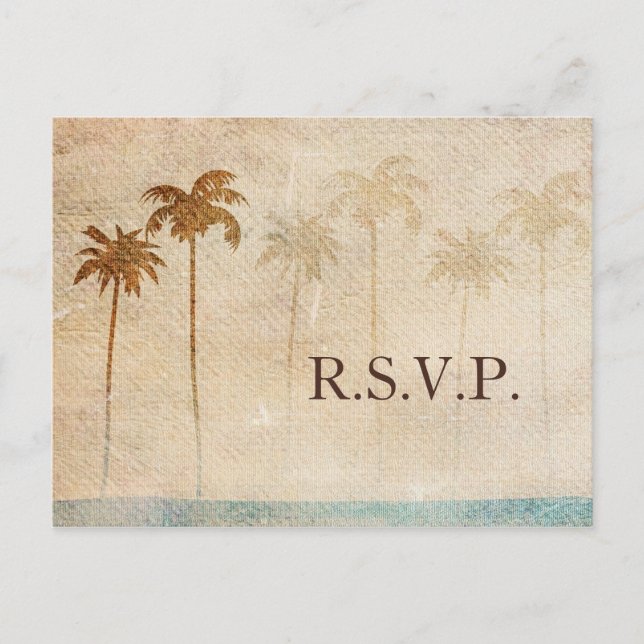 Rustic Palm Trees Beach Wedding rsvp Invitation Postcard (Front)