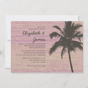 Rustic Palm Trees Burlap Wedding Invitations