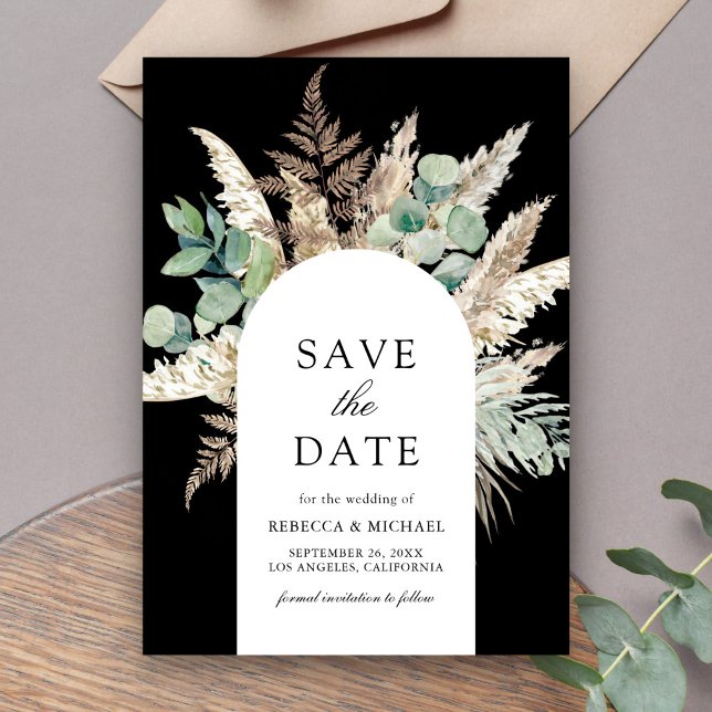 Rustic Pampas Eucalyptus Arch Black Wedding Save The Date (Creator Uploaded)
