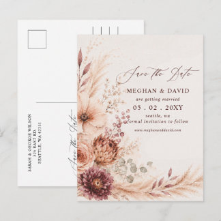 Rustic Pampas Floral Fall Save the Date Announcement Postcard