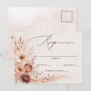 Rustic Pampas Floral Fall Wedding RSVP Postcard