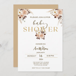 Rustic Pampas Grass Boho baby shower invitations