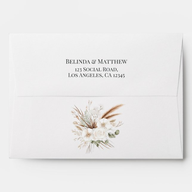 Rustic Pampas Grass Boho Floral Wedding Envelope (Back (Top Flap))