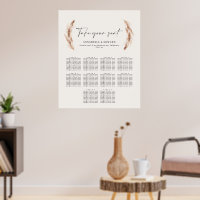 Rustic pampas grass botanical wedding seating plan