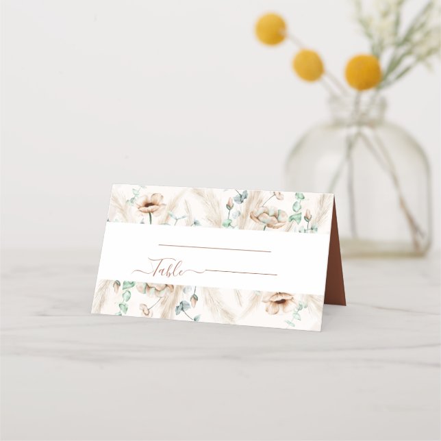 rustic pampas grass elegant boho botanical foliage place card (Front)