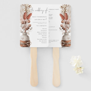 Rustic Pampas Grass Wedding Program Hand Fan