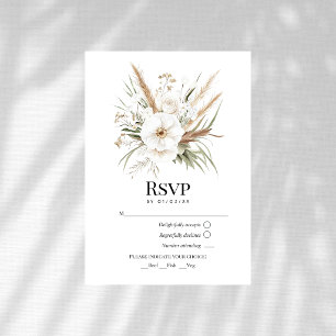 Rustic Pampas Grass White Floral Bohemian Wedding RSVP Card