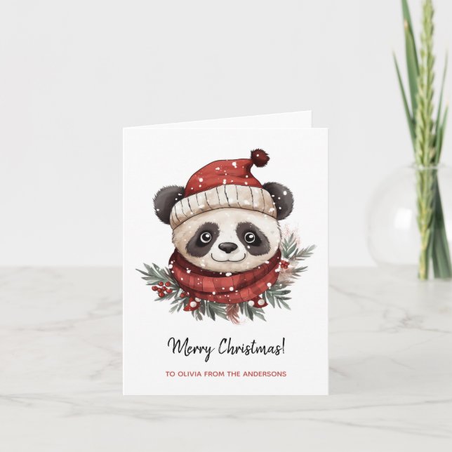 Rustic Panda Santa Merry Christmas Card (Front)