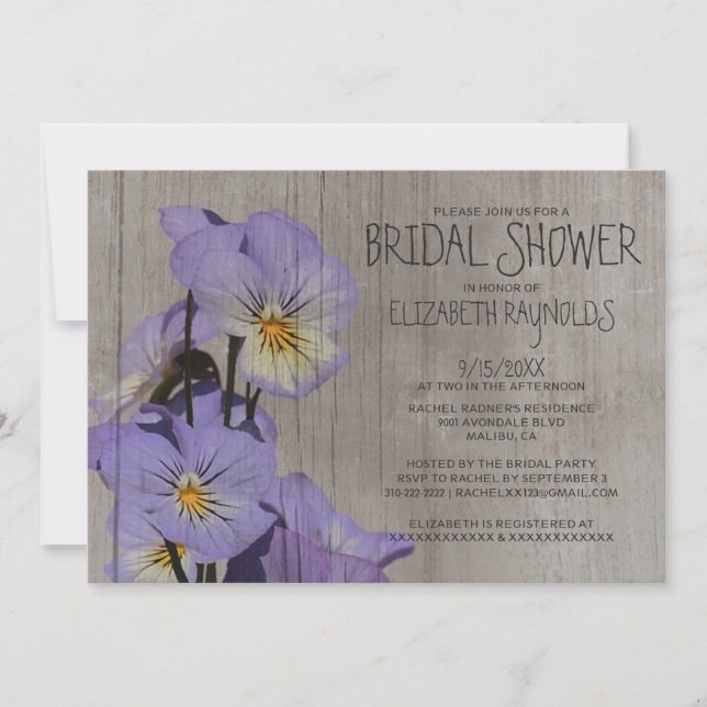 Rustic Pansies Bridal Shower Invitations (Front)