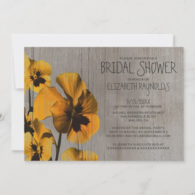 Rustic Pansy Bridal Shower Invitations (Front)