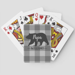 Rustic Papa Bear Buffalo Plaid Monogram Name Playing Cards