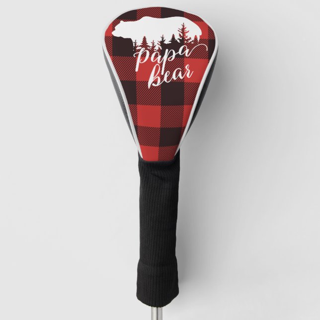 Rustic Papa Bear Red & Black Buffalo Plaid Golf Head Cover (Front)
