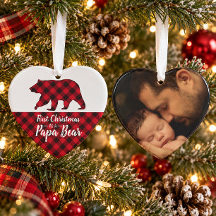 Rustic Papa Bear Red Buffalo Plaid Photo Ornament
