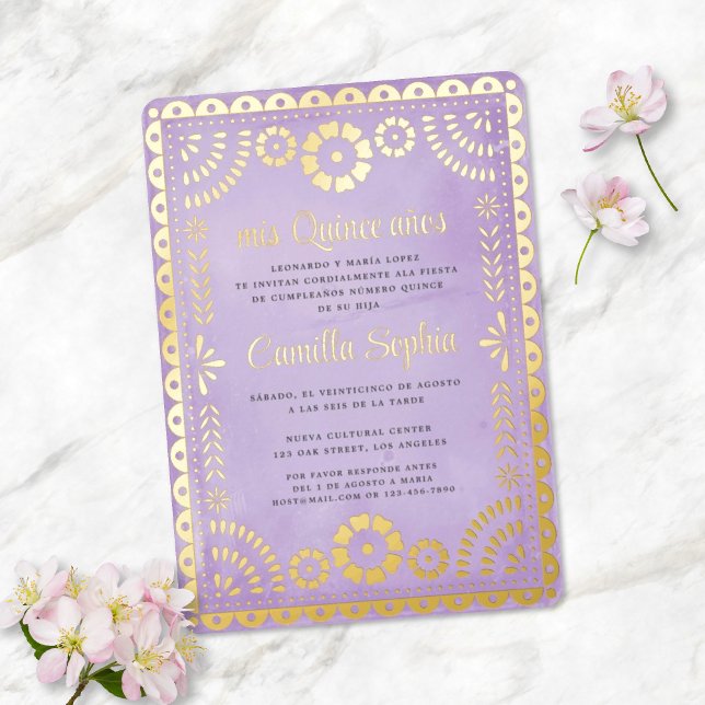 Rustic Papel Picado Purple Gold Quinceañera  (Creator Uploaded)