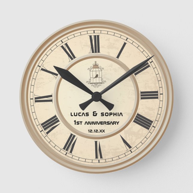 Rustic Paper 1st Wedding Anniversary Wall Clock (Front)