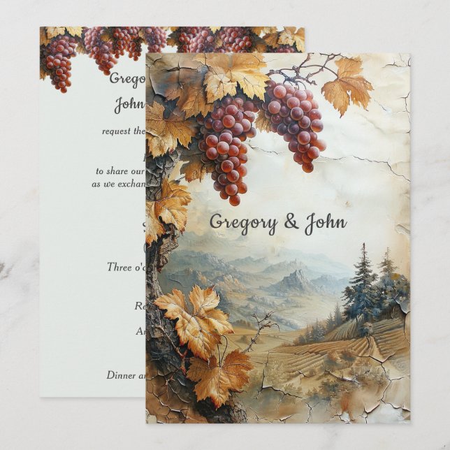 Rustic Paper Grape Vineyard Italian Winery  Invitation (Front/Back)