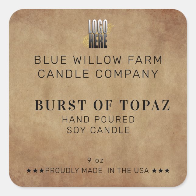 Rustic Paper Soy Candle Label with Logo (Front)