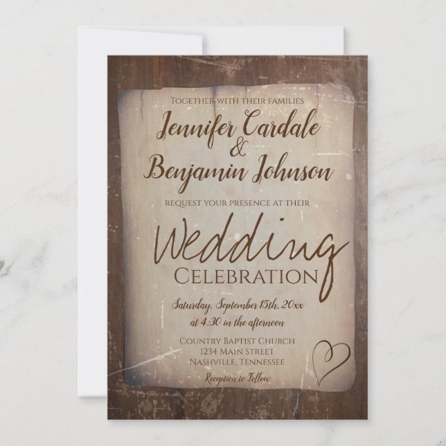 Rustic Paper Vintage Country Heart Wedding Invitation (Front)