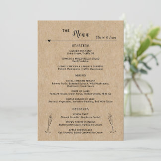 Rustic Paper Wedding Table Flat Menu Card