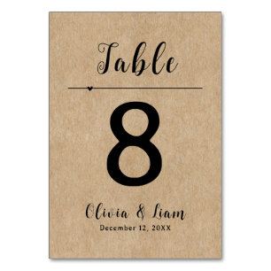 Rustic Paper Wedding Table Number