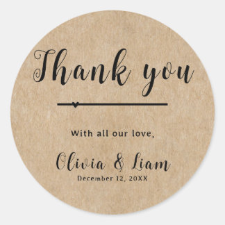 Rustic Paper Wedding Thank you  Classic Round Sticker
