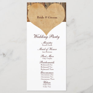 Rustic Parchment Heart Wood Wedding Program Programme