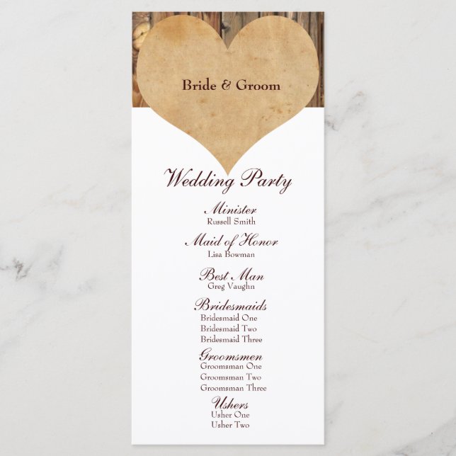 Rustic Parchment Heart Wood Wedding Program Programme (Front)