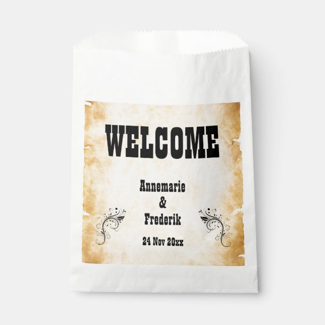 Rustic, Parchment Vintage Favour Bags (Front)