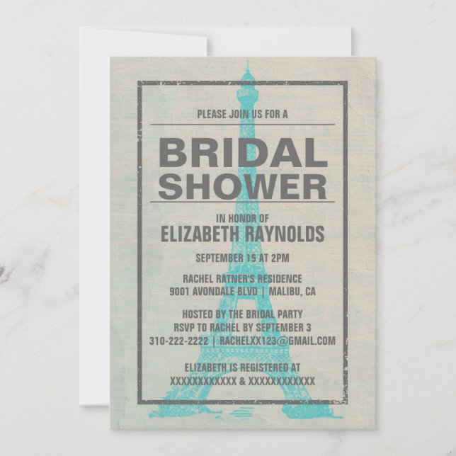 Rustic Paris Bridal Shower Invitations (Front)