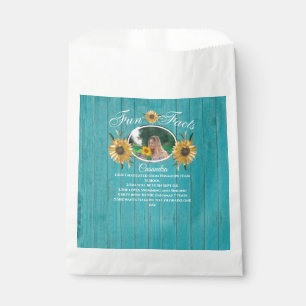 Rustic Party Fun Fact Sunflower Teal Wood Favour Bags