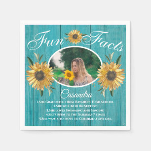 Rustic Party Fun Fact Sunflower Teal Wood  Napkins