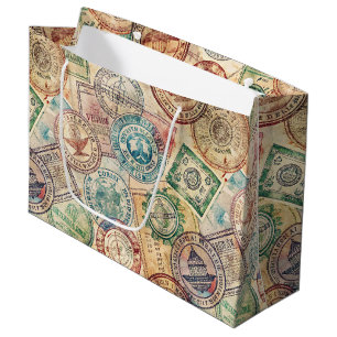 Rustic Passport Stamp Travel Pattern (1) Large Gift Bag