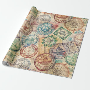 Rustic Passport Stamp Travel Pattern (1) Wrapping Paper