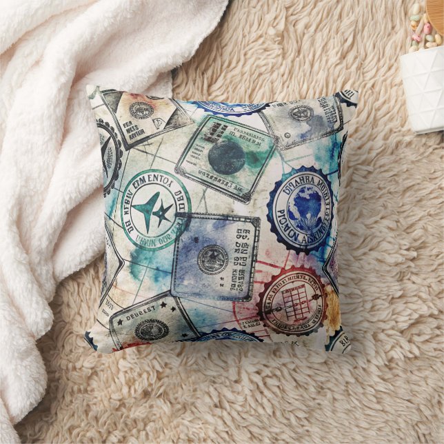 Rustic Passport Stamp Travel Pattern (2) Cushion (Blanket)
