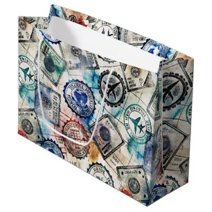 Rustic Passport Stamp Travel Pattern (2) Large Gift Bag