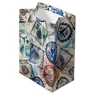 Rustic Passport Stamp Travel Pattern (2) Medium Gift Bag