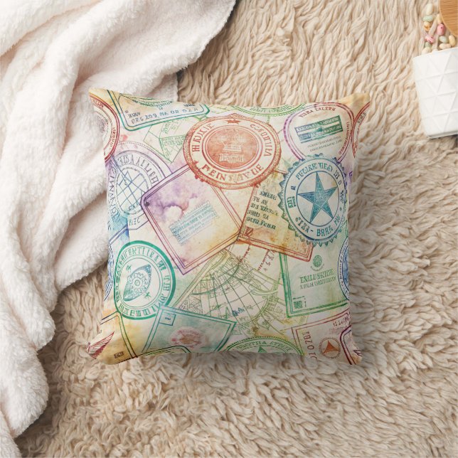 Rustic Passport Stamp Travel Pattern (3) Cushion (Blanket)