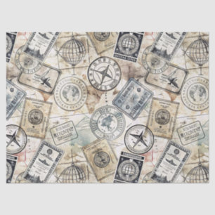 Rustic Passport Stamp Travel Pattern (4) Tissue Paper