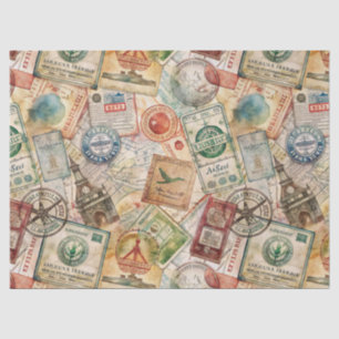 Rustic Passport Stamp Travel Pattern (5) Tissue Paper