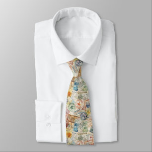 Rustic Passport Stamp Travel Pattern (6) Tie