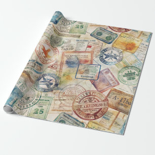 Rustic Passport Stamp Travel Pattern (6) Wrapping Paper
