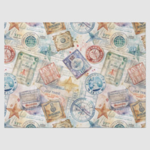 Rustic Passport Stamp Travel Pattern (7) Tissue Paper