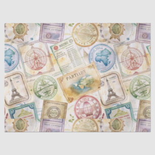 Rustic Passport Stamp Travel Pattern (8) Tissue Paper