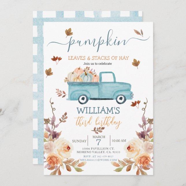 Rustic Paste blue truck birthday Invitation (Front/Back)