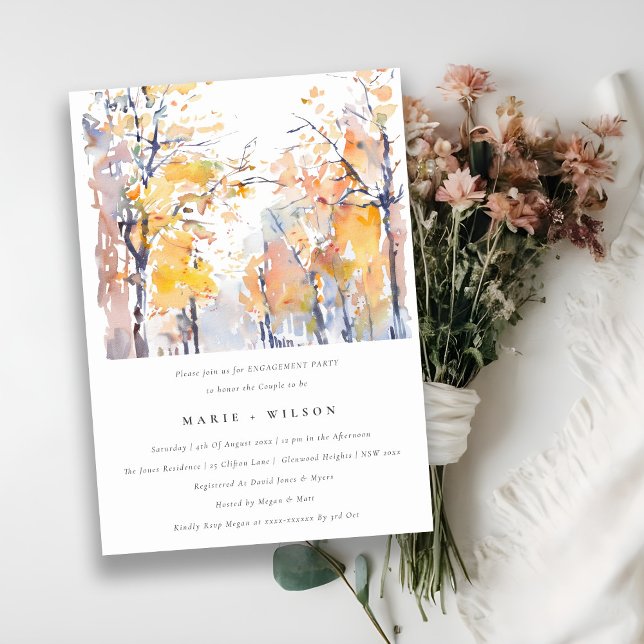 Rustic Pastel Autumn Fall Landscape Engagement Invitation (Creator Uploaded)