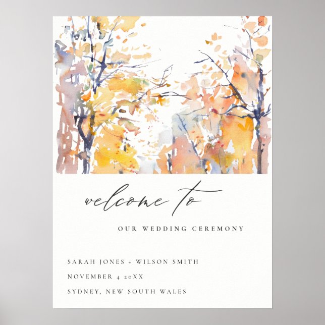 Rustic Pastel Autumn Landscape Wedding Welcome Poster (Front)