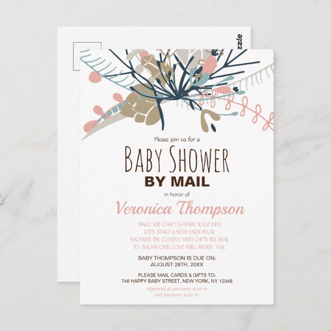 Rustic Pastel Botanical Baby Shower By Mail Invite Postcard (Front/Back)