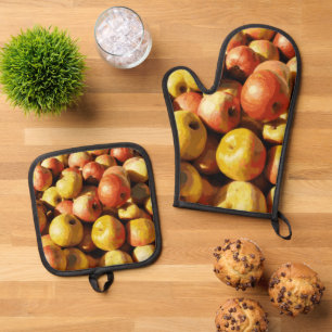 Rustic Pastel Colourful Fall Apple Orchard Harvest Oven Mitt & Pot Holder Set